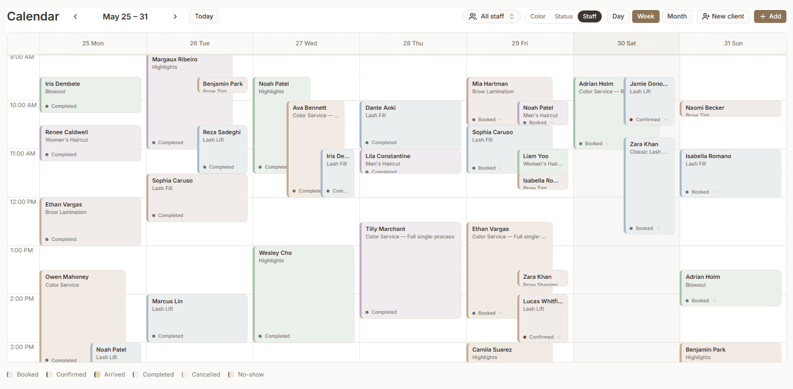 The Flowesce admin calendar — preview frame for the 90-second product walk-through.